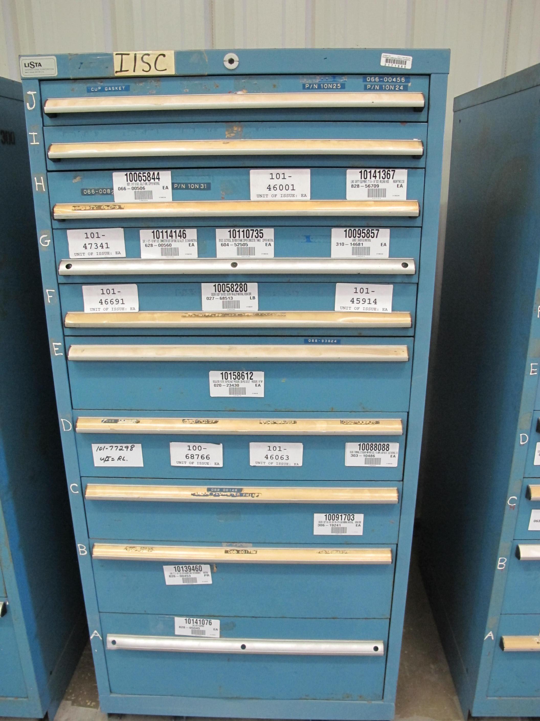 LISTA HEAVY DUTY 10-DRAWER PARTS CABINET W/ CONTENTS (W-44) LOADING & HANDLING FEE $25-